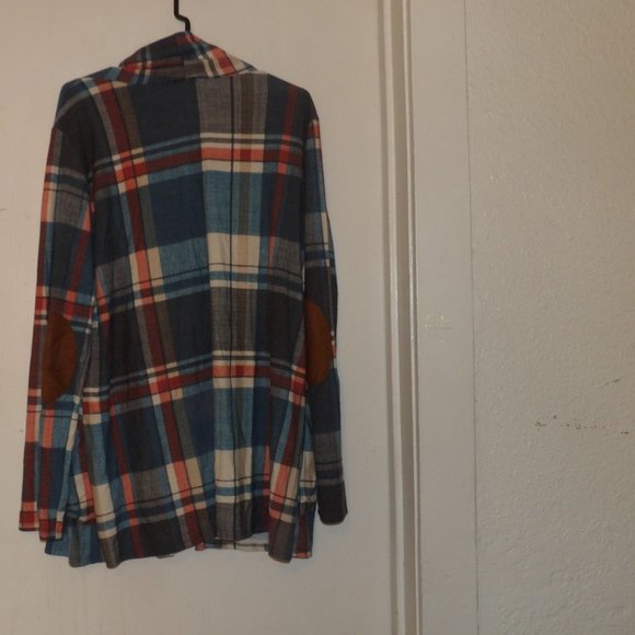 Egy Multi Colored Plaid Cardigan With Elbow Patches Sz 1XL - Picture 4 of 7